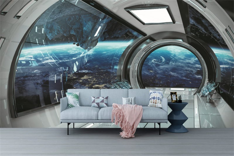 FLFK 3D Space Wall Murals Peel and Stick 141.7"x98.4"-Futuristic Spaceship Interior View Self-Adhesive Wallpaper Large Poster Painting Sticker for Kids Bedroom Decor - Image 2